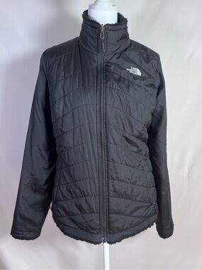 The North Face Womens Black Mossbud Reversible Quilted Fleece Jacket - Medium